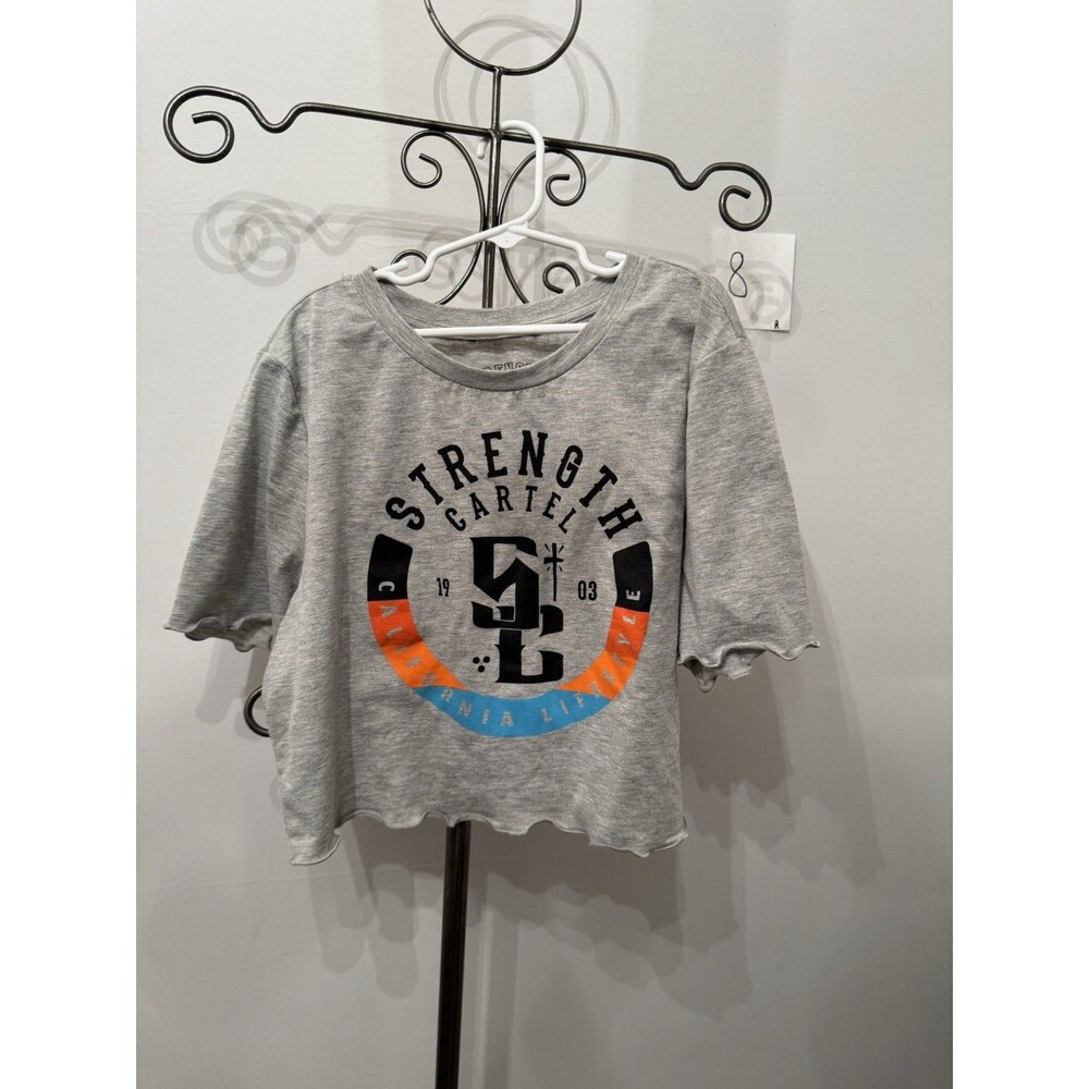 Strength Cartel California Lifestyle Crop Tee Gray Medium SC Logo